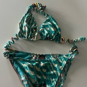Jean Paul Gaultier Teal and White Bikini
